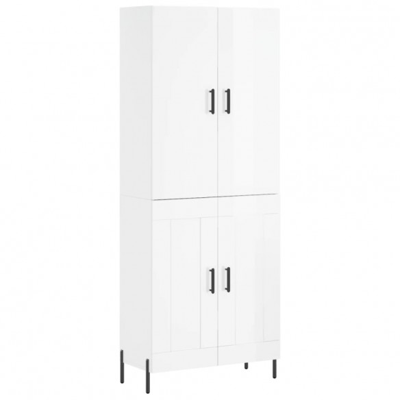 Buffet haut Blanc brillant 69,5x34x180 cm Bois d'ingénierie