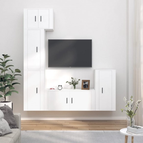 Ensemble de meubles TV 5 pcs Blanc Bois d'ingénierie