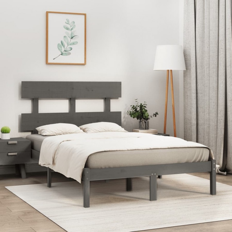 Cadre de lit Gris Bois massif 135x190 cm Double