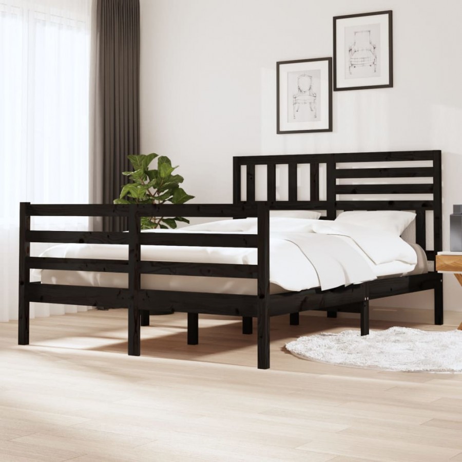 Cadre de lit Noir Bois massif 135x190 cm Double