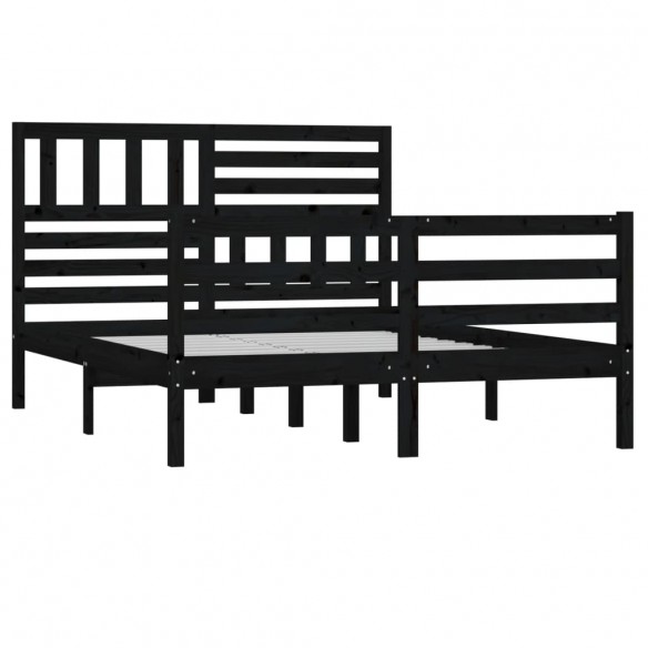 Cadre de lit Noir Bois massif 135x190 cm Double