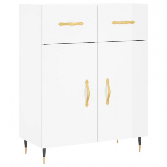 Buffet haut Blanc brillant 69,5x34x180 cm Bois d'ingénierie