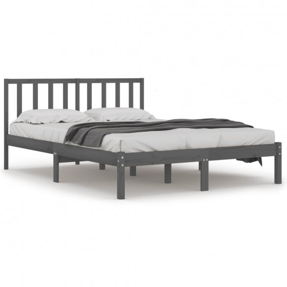 Cadre de lit Gris Bois de pin massif 135x190 cm Double