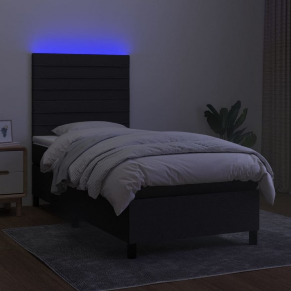 Cadre de lit et matelas et LED Noir 100x200 cm Tissu