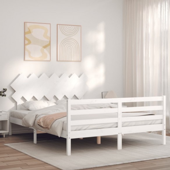 Cadre de lit avec tête de lit blanc King Size bois massif