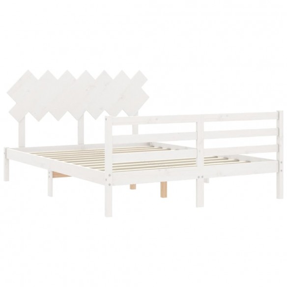 Cadre de lit avec tête de lit blanc King Size bois massif