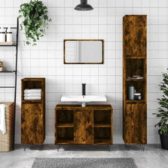 Armoire salle de bain chêne fumé 80x33x60cm bois d'ingénierie