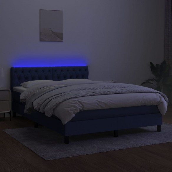 Cadre de lit avec matelas LED Bleu 140x200 cm Tissu