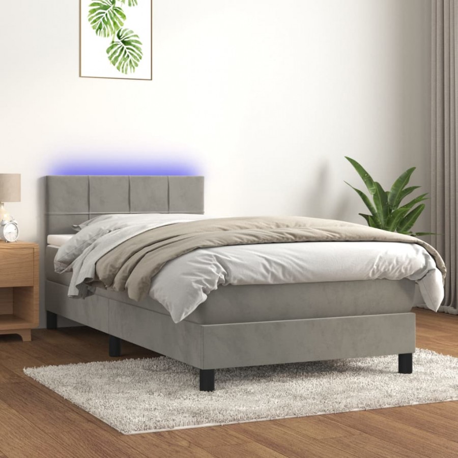 Cadre de lit et matelas et LED Gris clair 80x200 cm