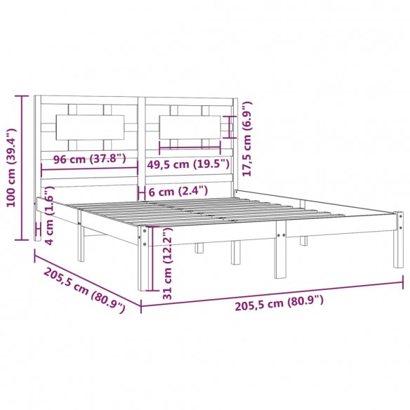 Cadre de lit Gris Bois de pin massif 200x200 cm