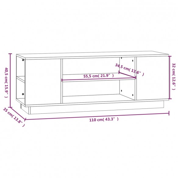 Meuble TV Blanc 110x35x40,5 cm Bois de pin massif