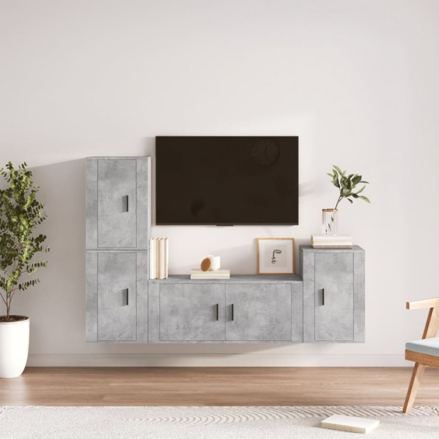 Ensemble de meubles TV 4 pcs Gris béton Bois d'ingénierie