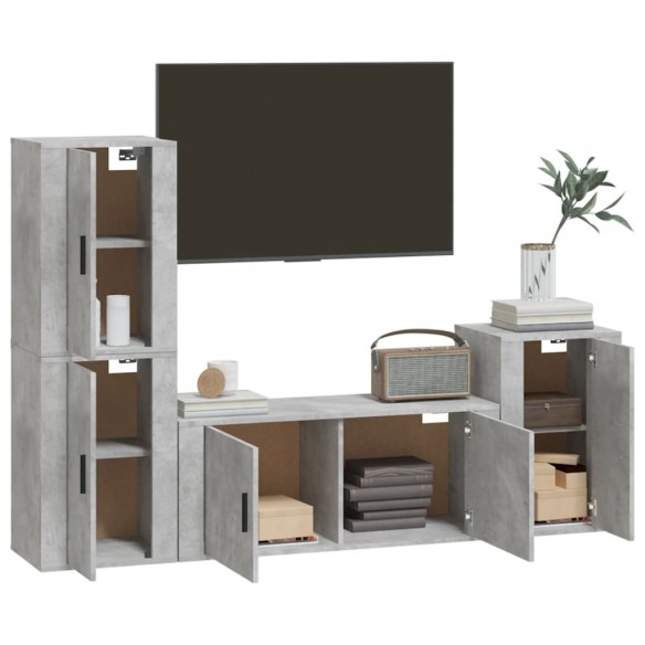 Ensemble de meubles TV 4 pcs Gris béton Bois d'ingénierie