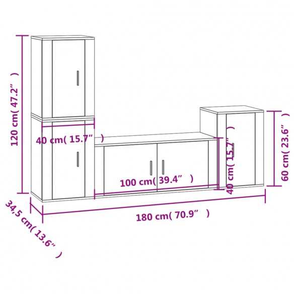 Ensemble de meubles TV 4 pcs Gris béton Bois d'ingénierie