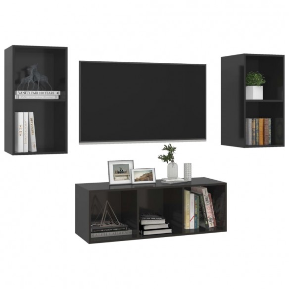 Ensemble de meuble TV 3 pcs Noir brillant Aggloméré