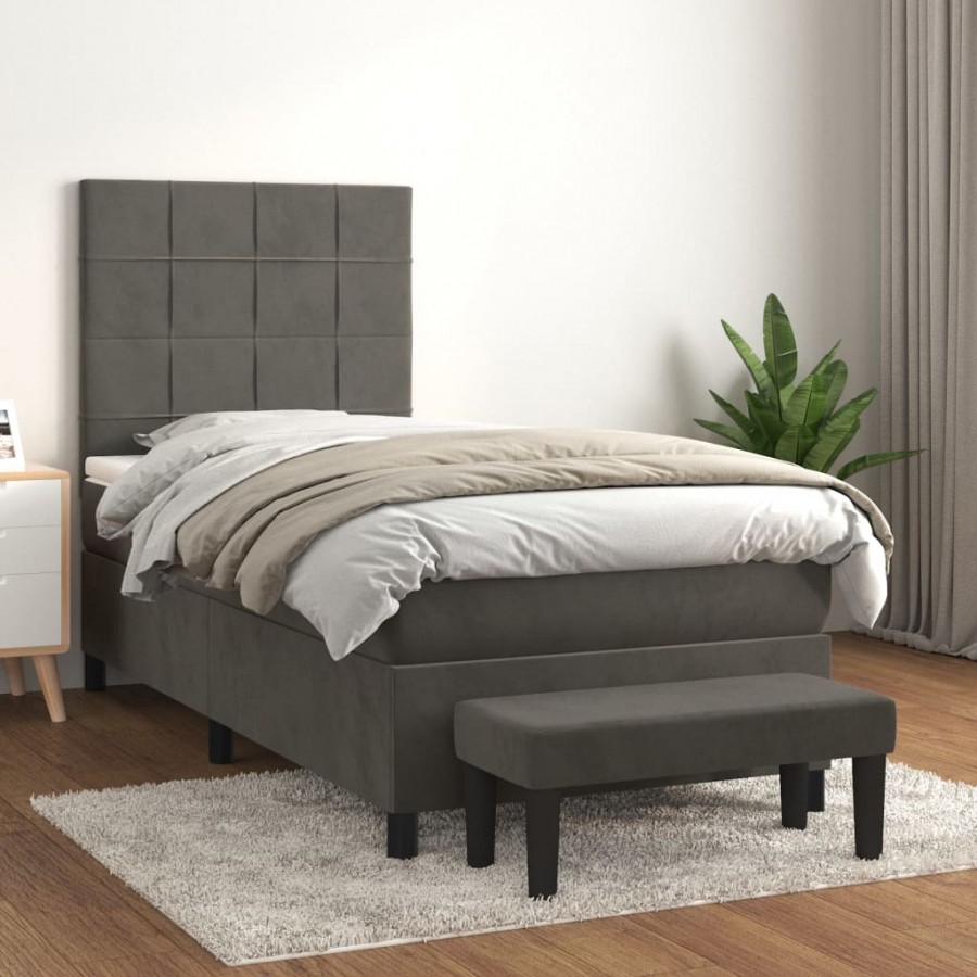 Cadre de lit et matelas Gris foncé 80x200 cm Velours