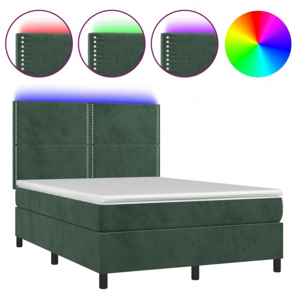 Cadre de lit matelas et LED Vert foncé 140x200 cm