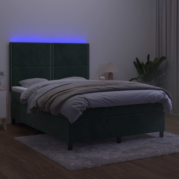 Cadre de lit matelas et LED Vert foncé 140x200 cm