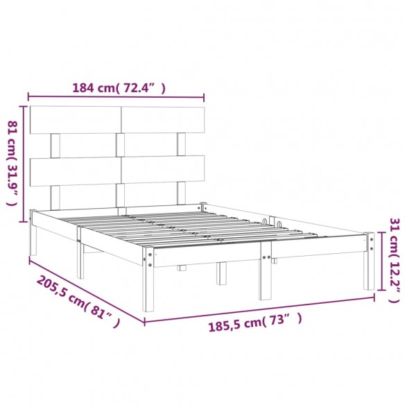 Cadre de lit Noir Bois massif 180x200 cm Super King