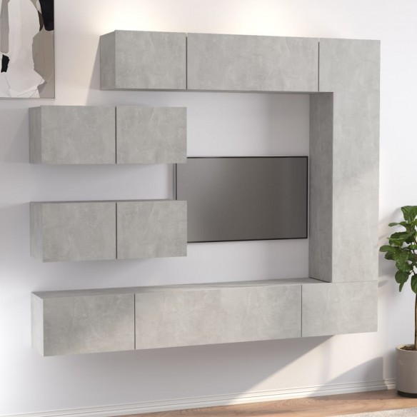 Ensemble de meubles TV 7 pcs Gris béton Bois d'ingénierie