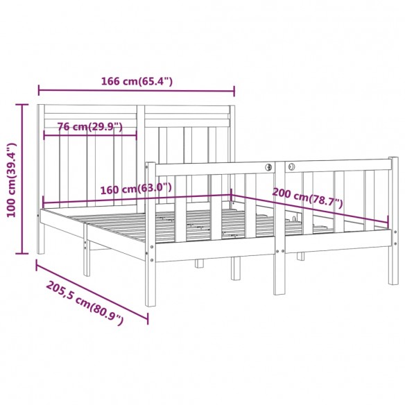 Cadre de lit Bois de pin massif 160x200 cm