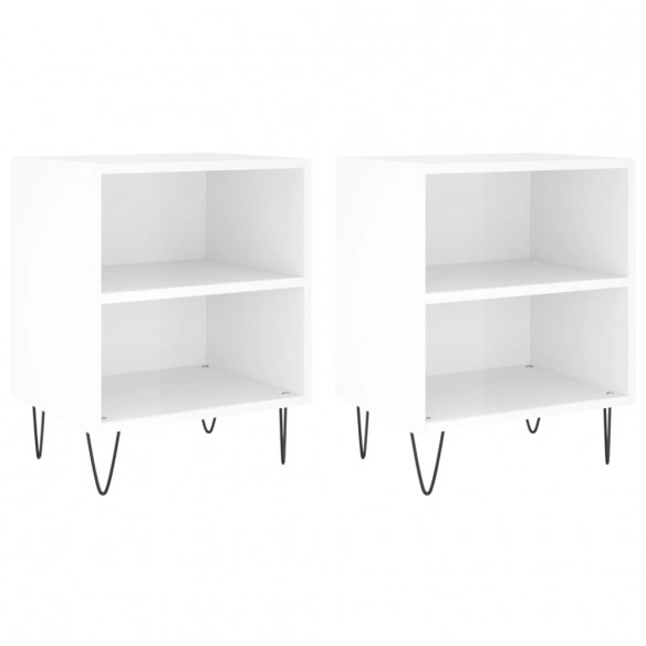 Tables de chevet 2pcs blanc brillant 40x30x50cm bois ingénierie