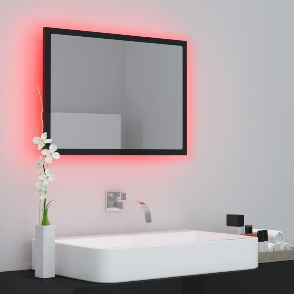 Miroir LED de salle de bain Noir brillant 60x8,5x37cm Acrylique