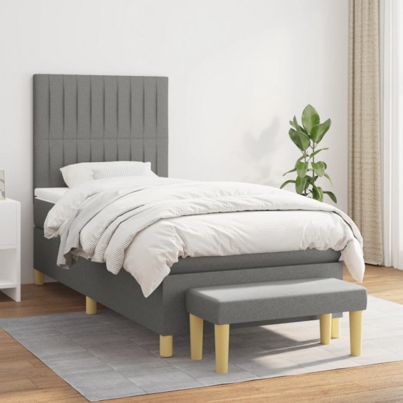 Cadre de lit avec matelas Gris foncé 80x200 cm Tissu