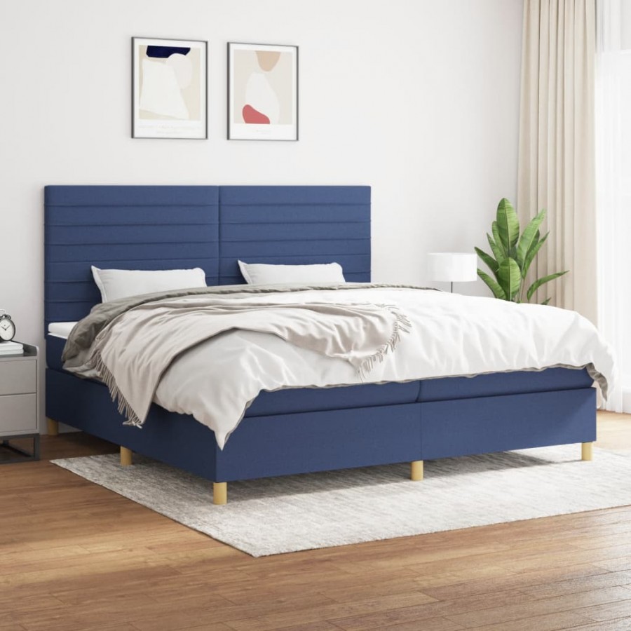 Cadre de lit avec matelas Bleu 200x200 cm Tissu