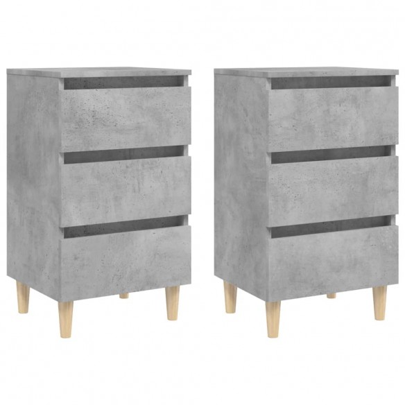 Tables de chevet avec pieds en bois 2 pcs Gris béton 40x35x69cm