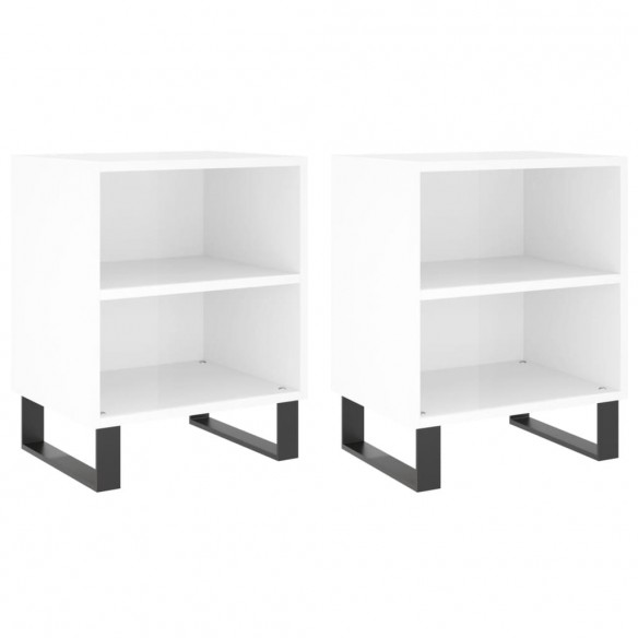 Tables de chevet 2pcs blanc brillant 40x30x50cm bois ingénierie