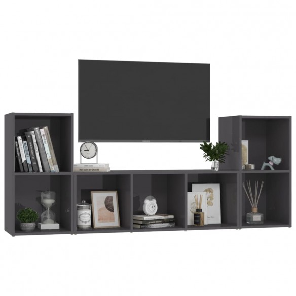 Ensemble de meubles TV 3 pcs Gris brillant Aggloméré