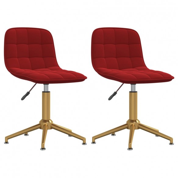 Chaises pivotantes salle à manger 2 pcs Rouge bordeaux Velours