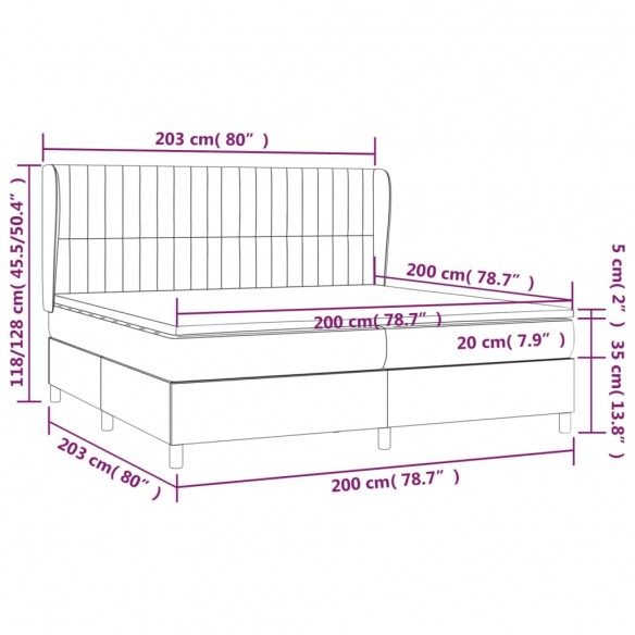 Cadre de lit avec matelas Bleu 200x200 cm Tissu