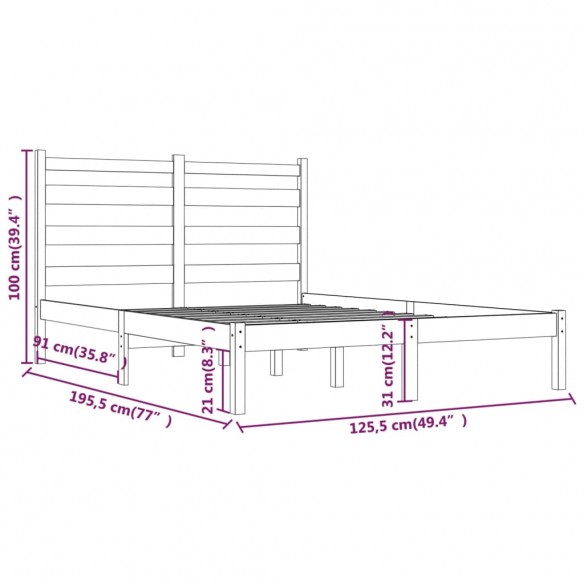 Cadre de lit Marron miel Bois massif 120x190 cm Petit Double