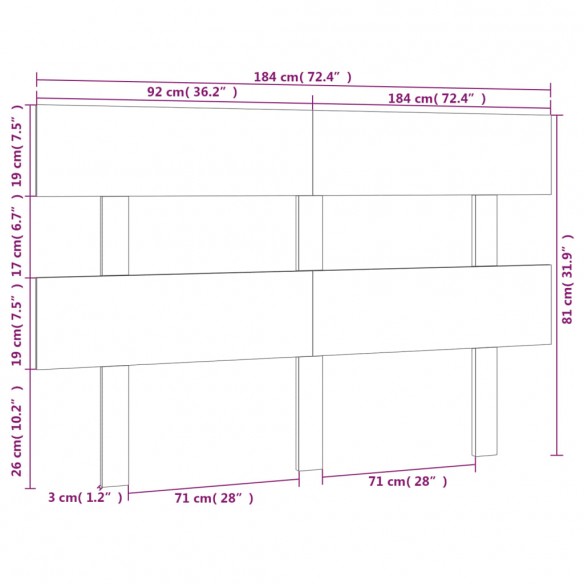 Tête de lit Noir 184x3x81 cm Bois massif de pin