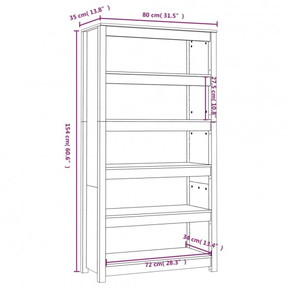 Bibliothèque Marron miel 80x35x154 cm Bois de pin massif