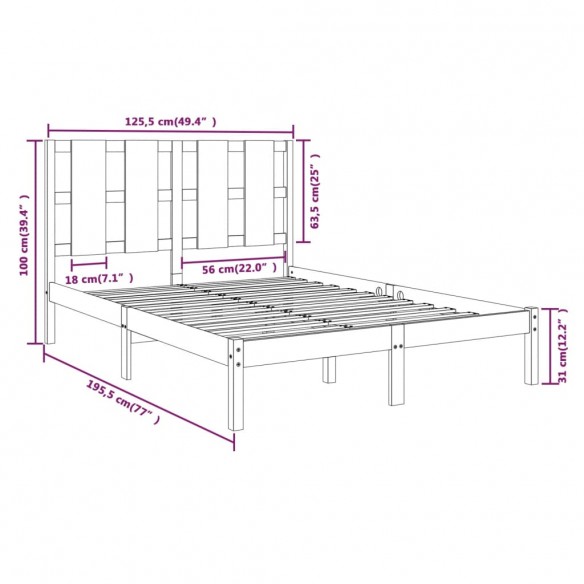 Cadre de lit Marron miel Bois massif 120x190 cm Petit Double