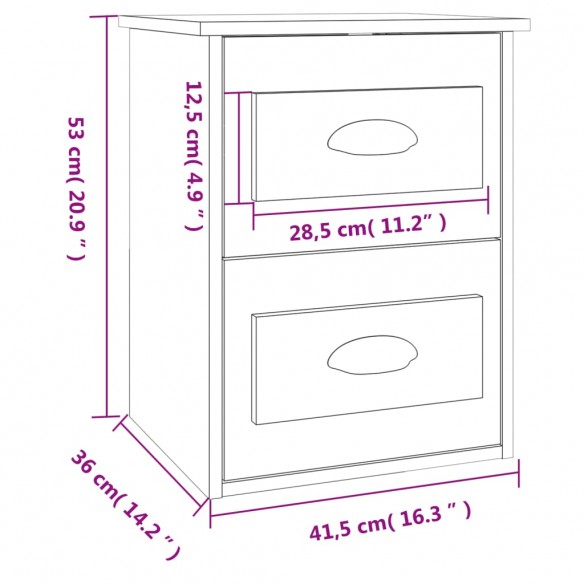 Table de chevet murale chêne sonoma 41,5x36x53 cm