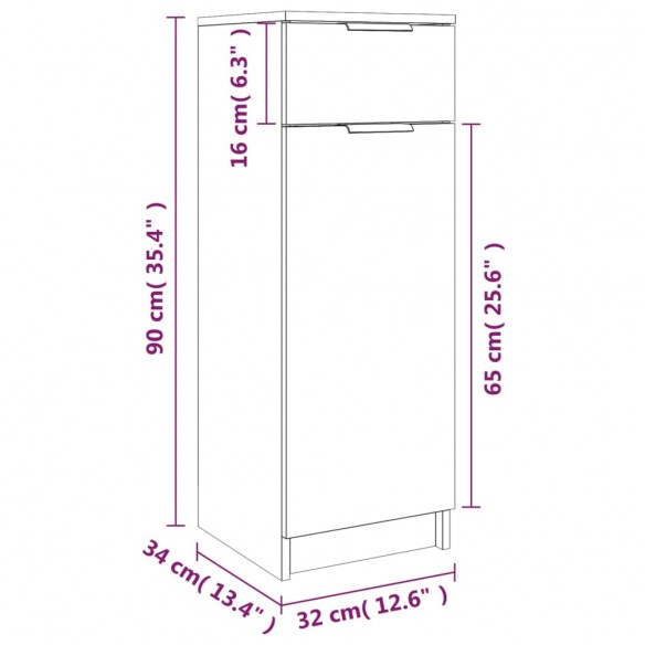 Armoire de salle de bain Blanc 32x34x90 cm Bois d'ingénierie