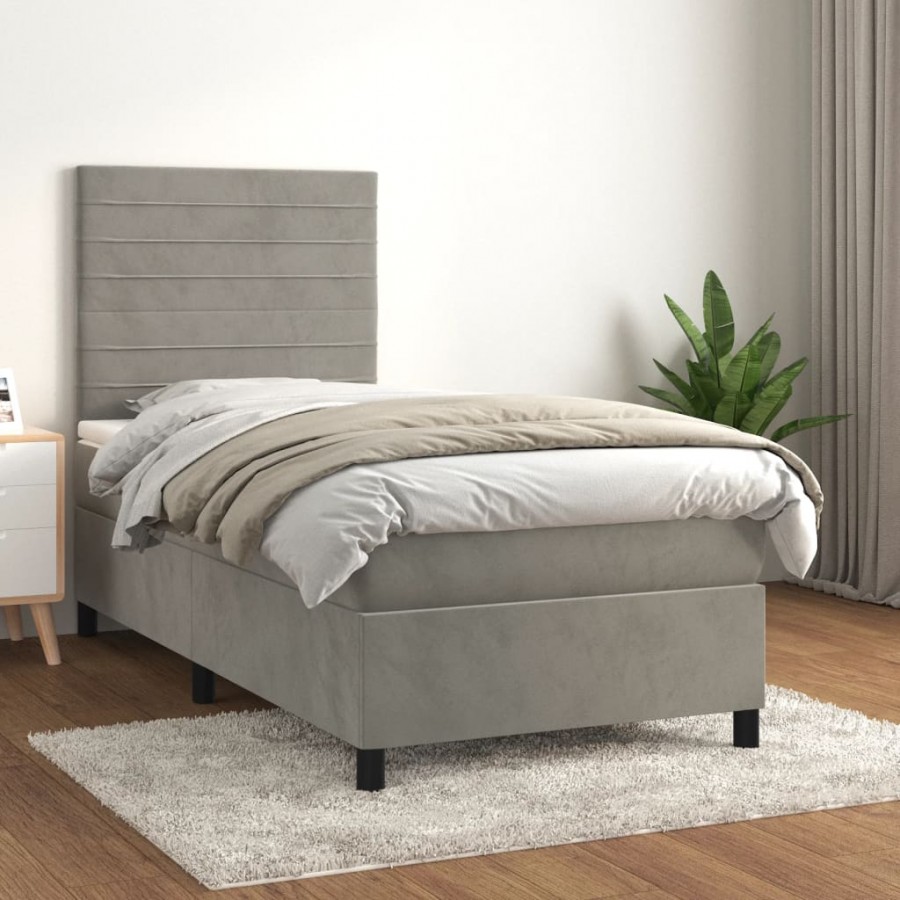 Cadre de lit et matelas Gris clair 90x190 cm Velours