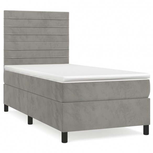 Cadre de lit et matelas Gris clair 90x190 cm Velours