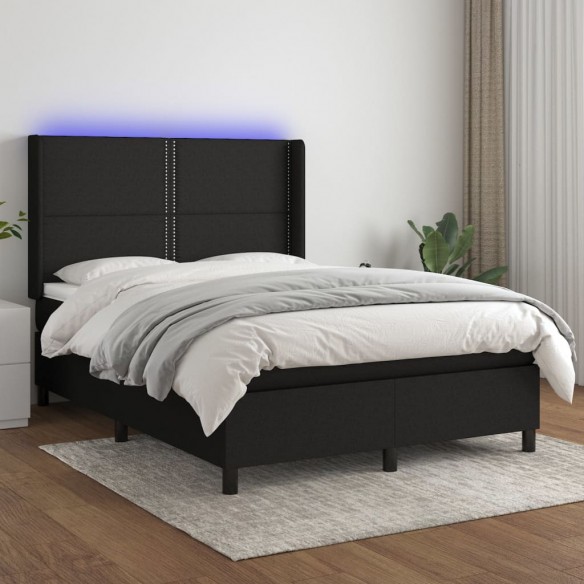 Cadre de lit matelas LED Noir 140x190 cm Tissu