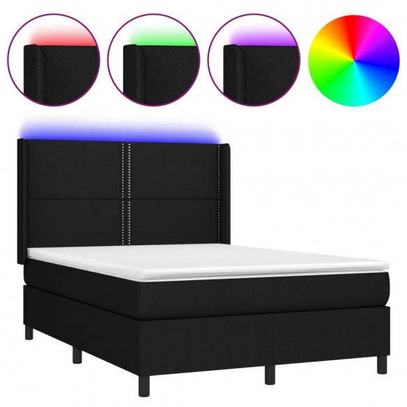 Cadre de lit matelas LED Noir 140x190 cm Tissu