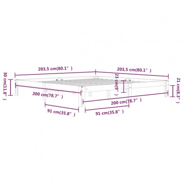 Cadre de lit Bois de pin massif 200x200 cm