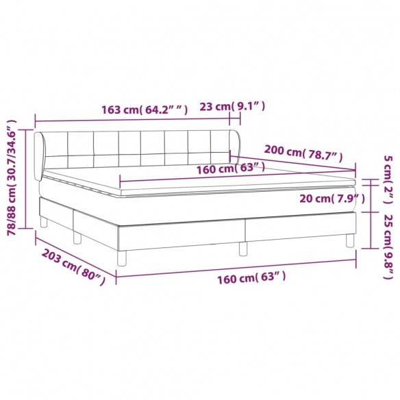 Cadre de lit et matelas Noir 160x200 cm Velours