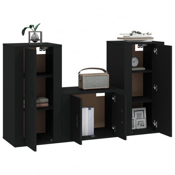 Ensemble de meubles TV 3 pcs Noir Bois d'ingénierie