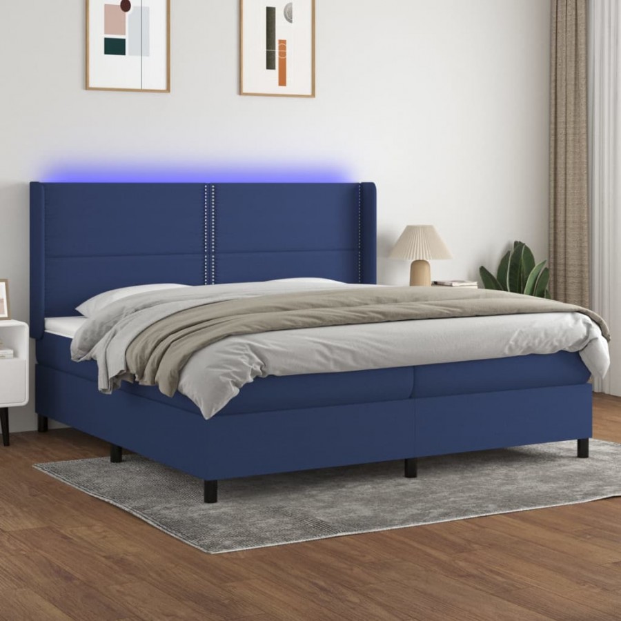 Cadre de lit matelas LED Bleu 200x200 cm Tissu