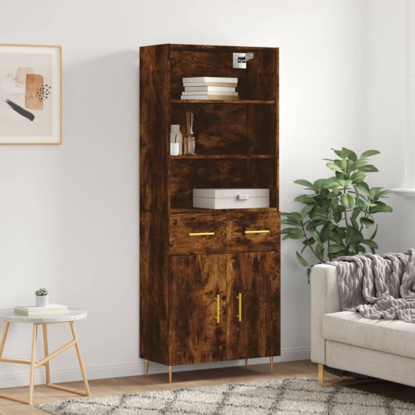 Buffet haut Chêne fumé 69,5x34x180 cm Bois d'ingénierie