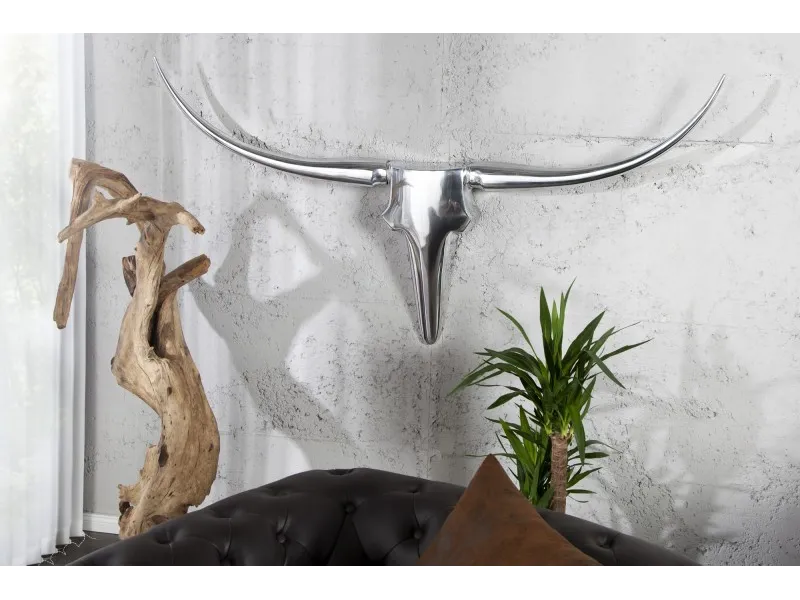 Trophée mural 125 cm Tête de taureau argenté